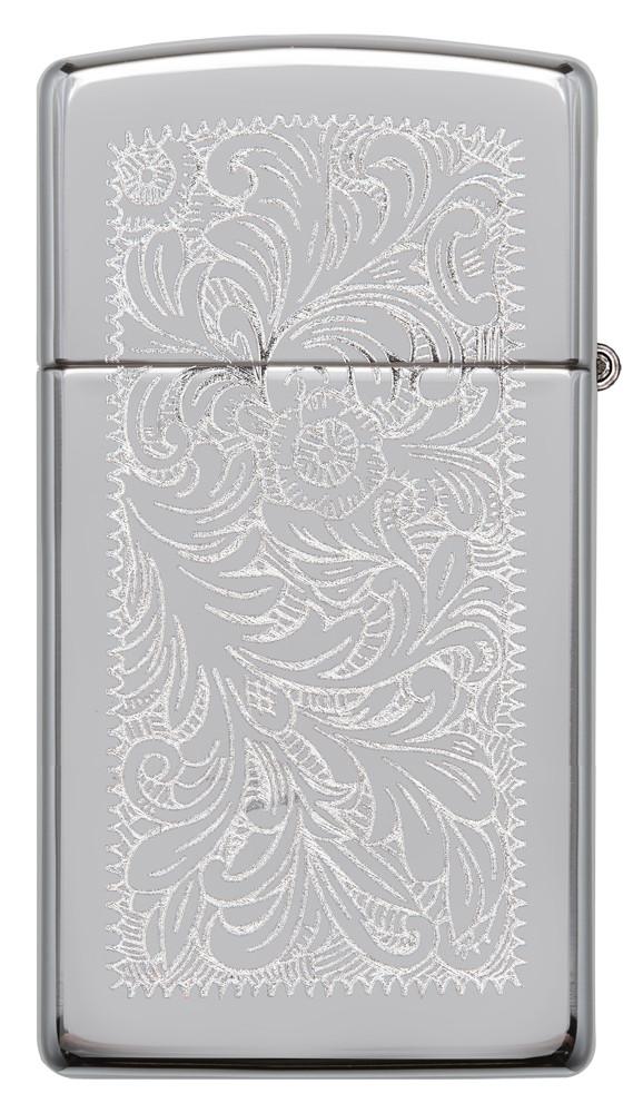 Rückansicht Zippo Feuerzeug Slim Chrome Venezianisches Blumenmuster