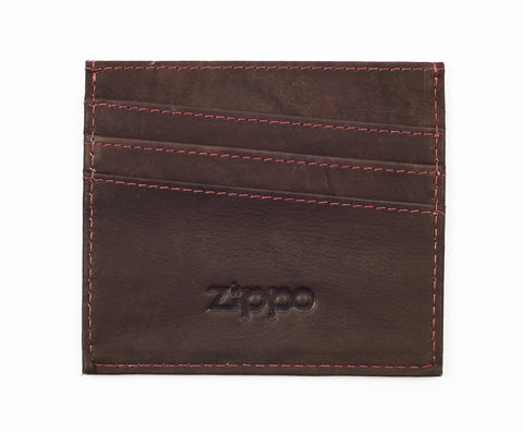 Frontansicht Kreditkartenhalter braun 3 Fächer Zippo Logo