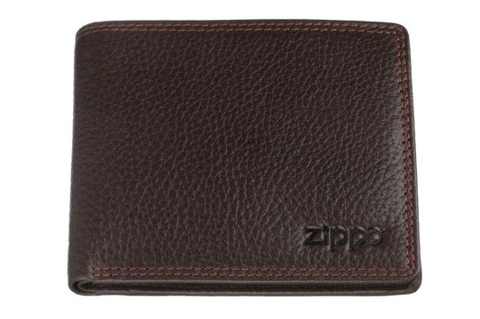 Zippo Leder Geldbörse Frontansicht im Querformat geschlossen mit Zippo Logo