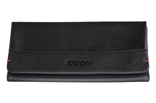 Frontansicht Tabakbeutel schwarz Leder mit Zippo Logo