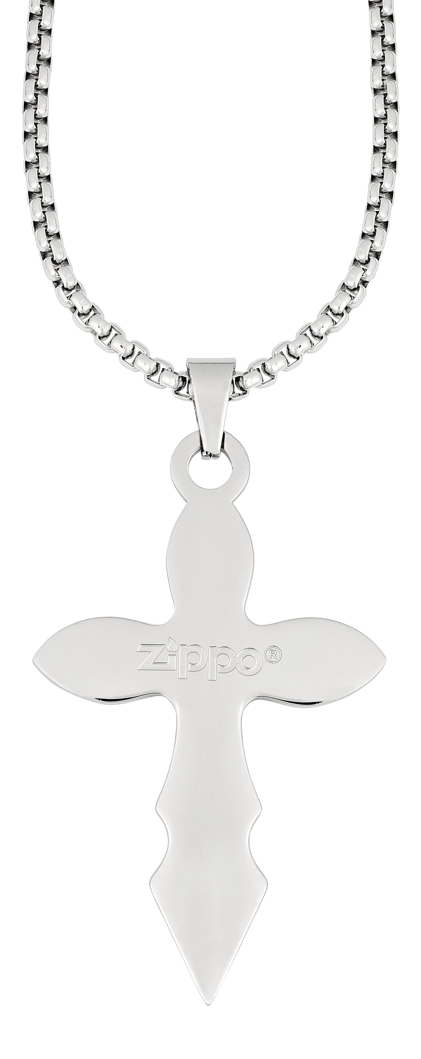 Rückansicht Kreuzanhänger mit Zippo Logo