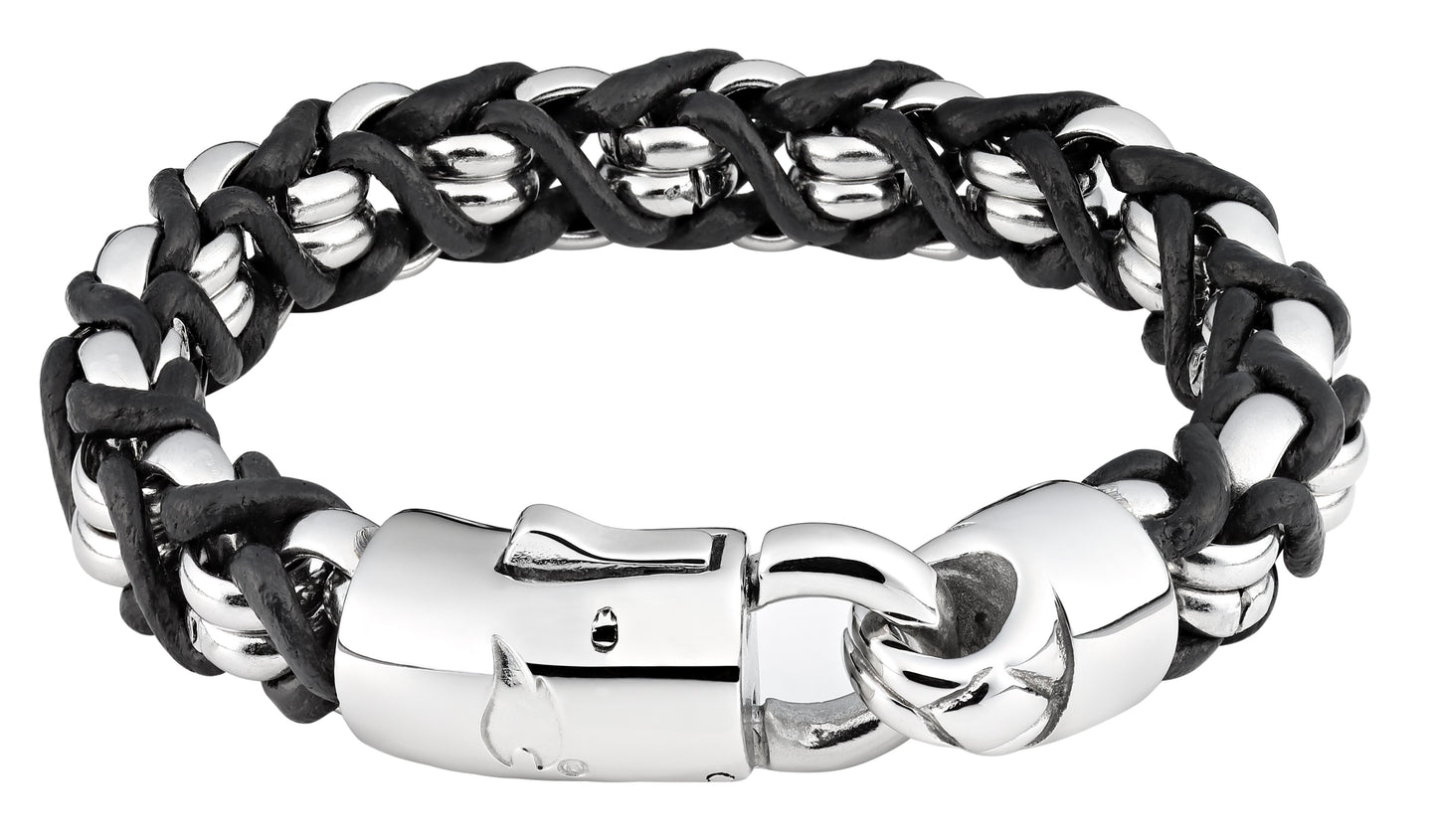 Rückseite Zippo Armband Edelstahlringe mit Lederband umflochten