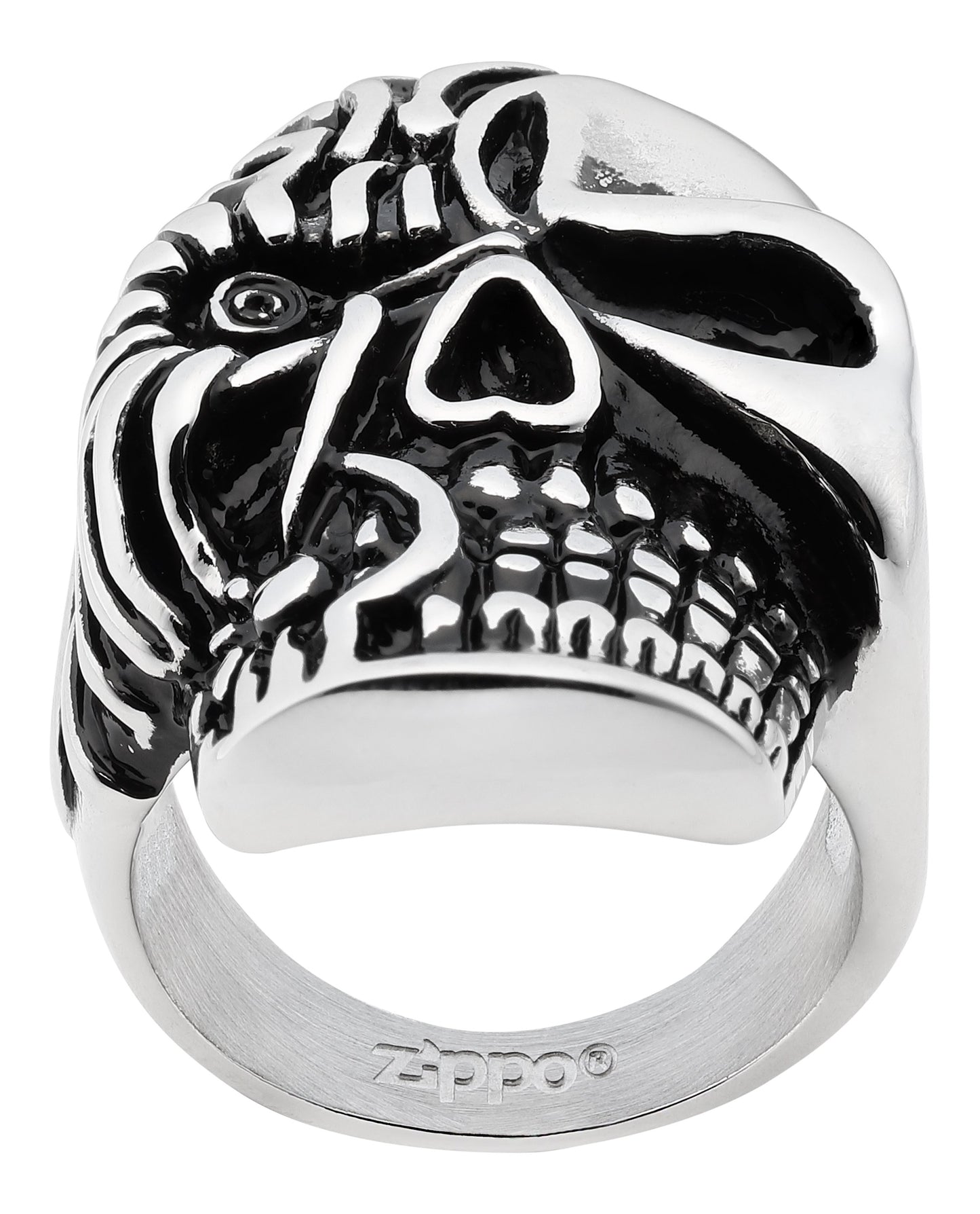 von unten Zippo Ring Edelstahl Totenkopf