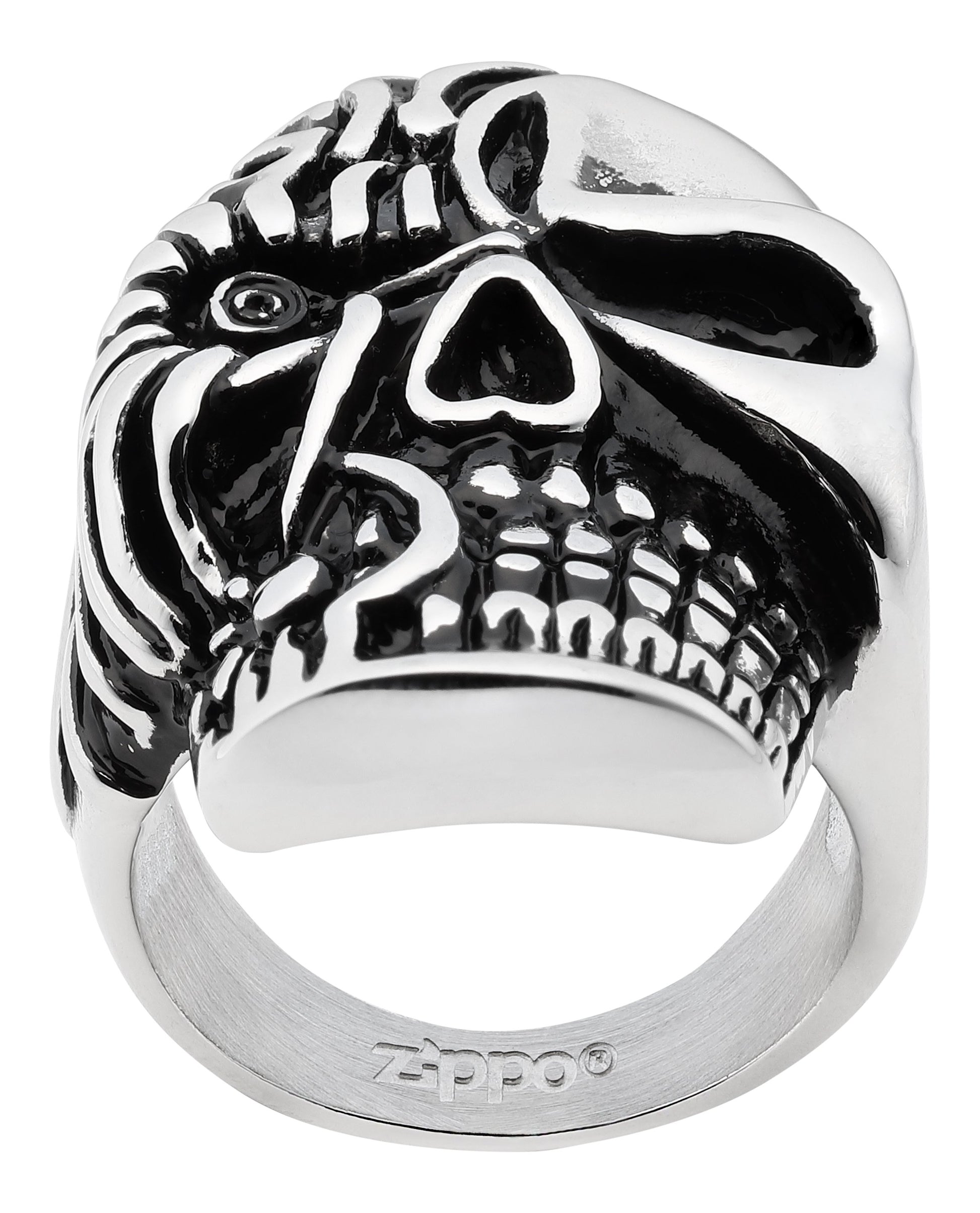 von unten Zippo Ring Edelstahl Totenkopf