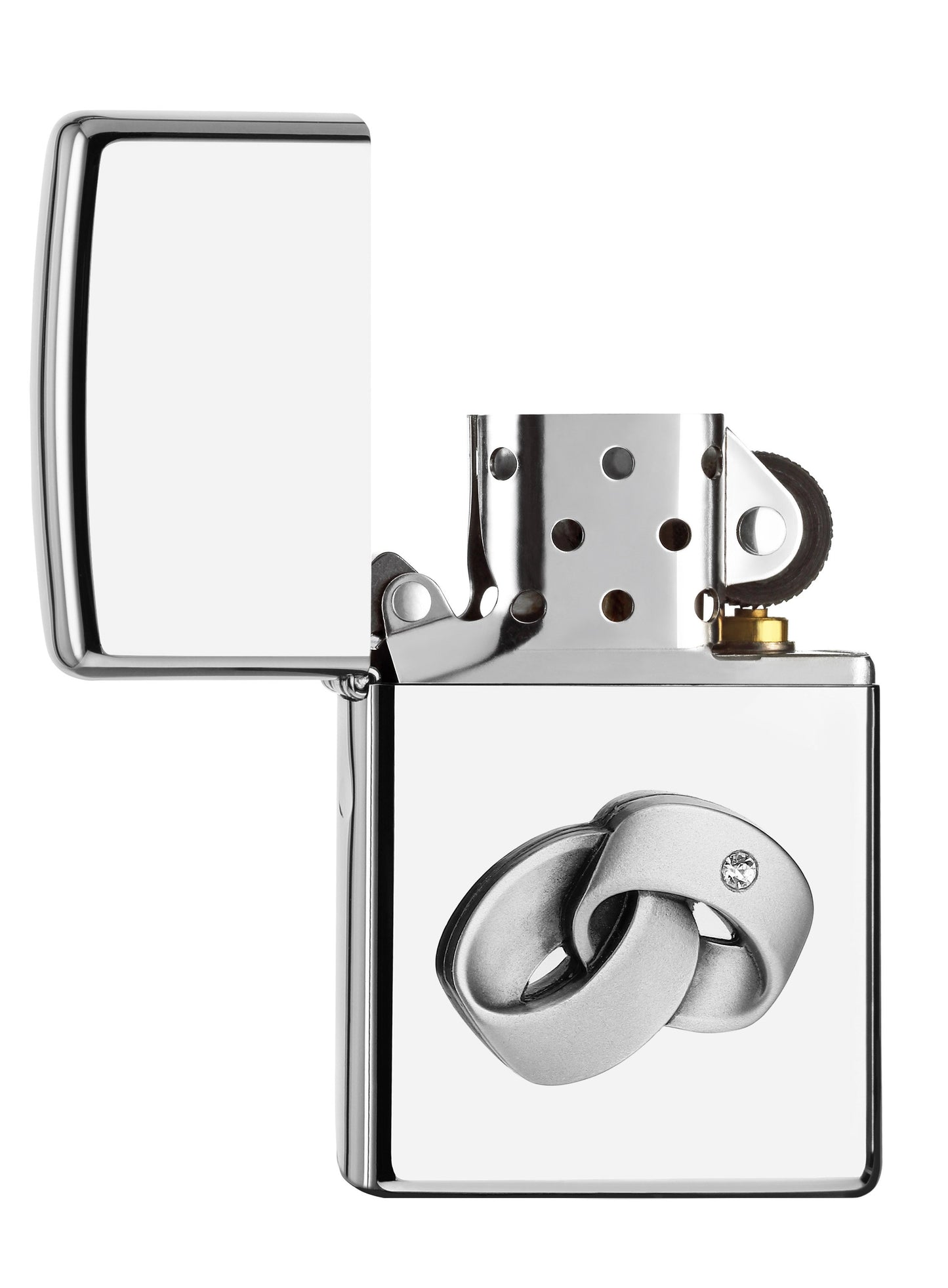 Zippo Feuerzeug chrom Hochglanz mit Eheringen Emblem geöffnet