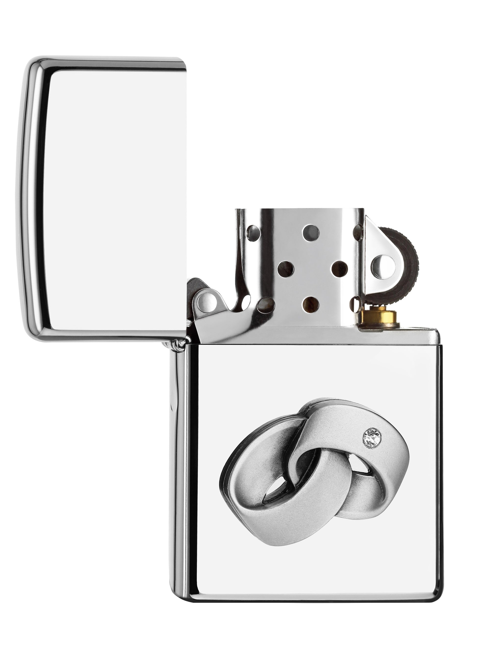 Zippo Feuerzeug chrom Hochglanz mit Eheringen Emblem geöffnet