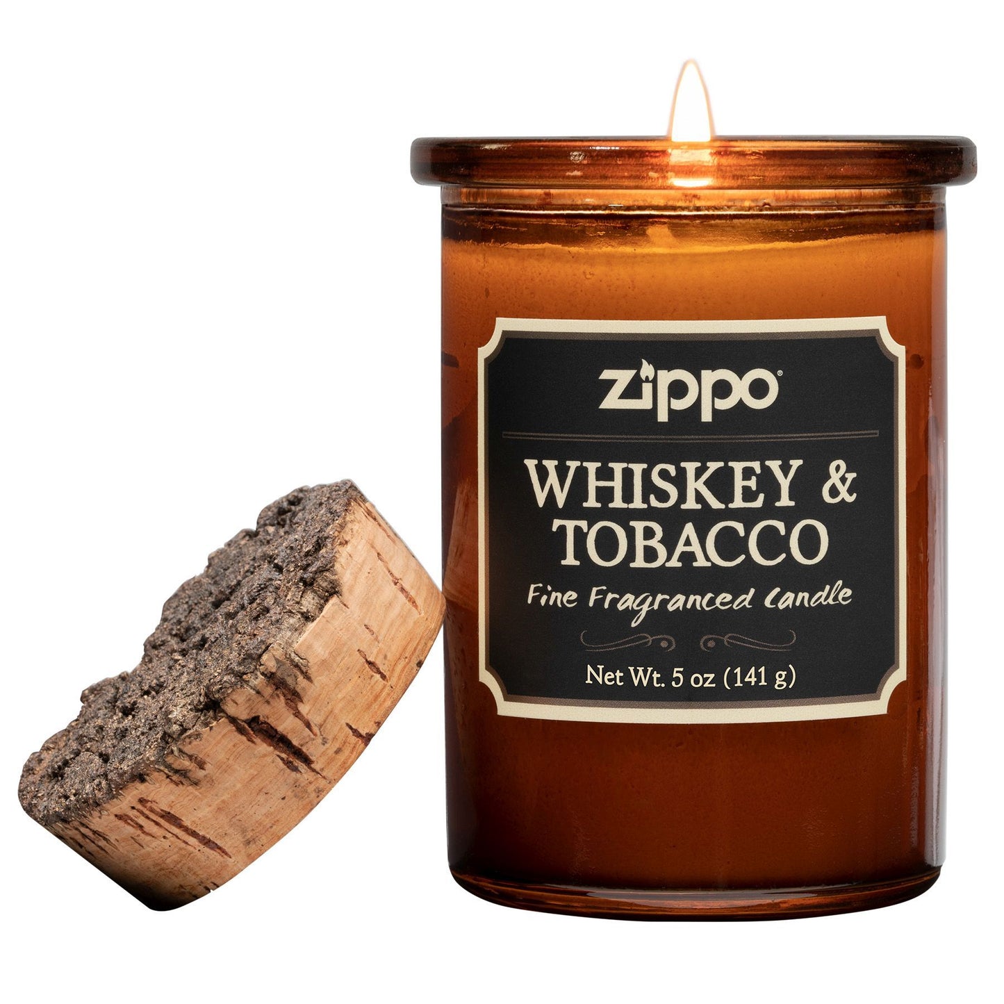 Zippo Kerze Whiskey und Tobacco braun mit Deckel aus Kork mit Flamme