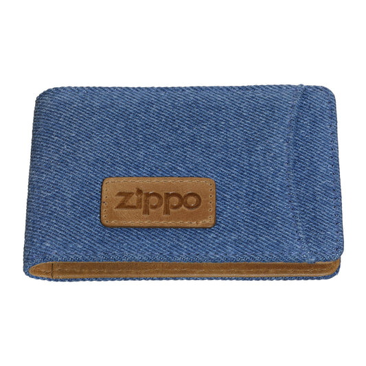 Zippo Kreditkartenhalter Frontansicht aus Jeansstoff und Leder mit Zippo Logo