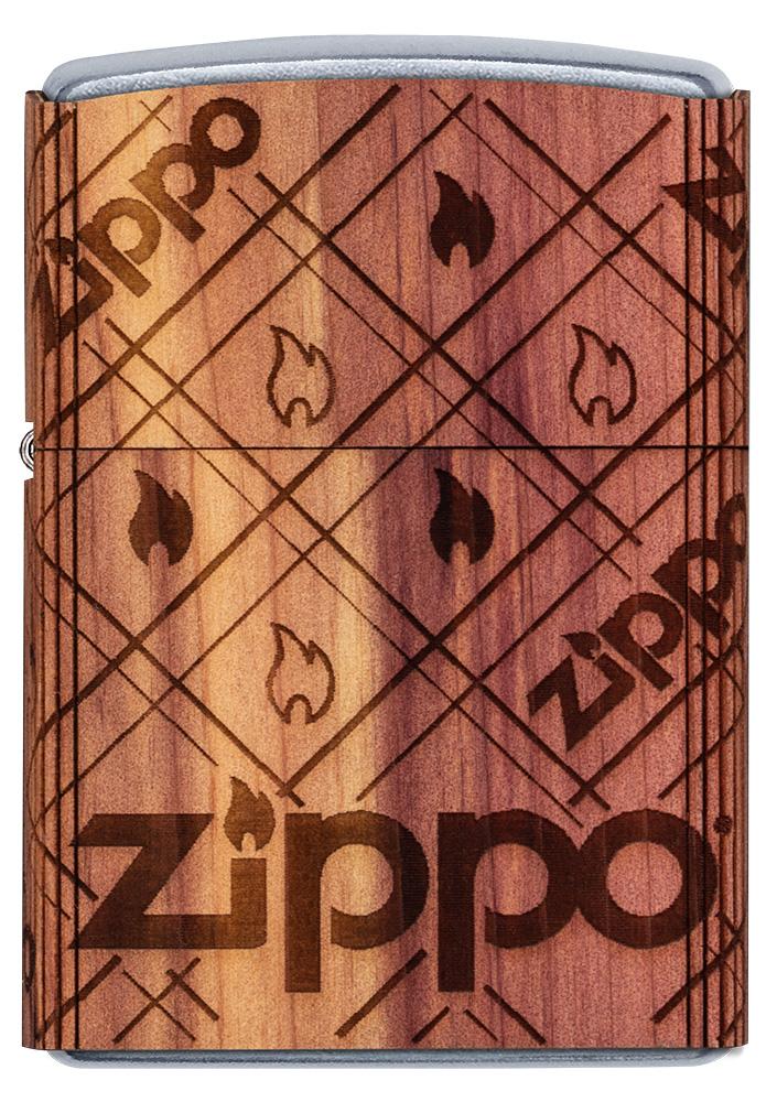 Frontansicht Zippo Feuerzeug chrom Woodchuck Zippo Flame 360°