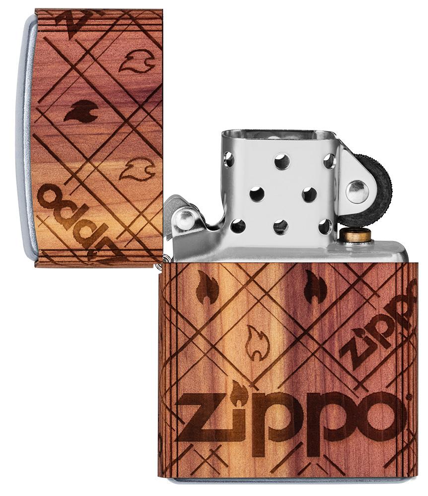 Zippo Feuerzeug chrom Woodchuck Zippo Flame 360° geöffnet