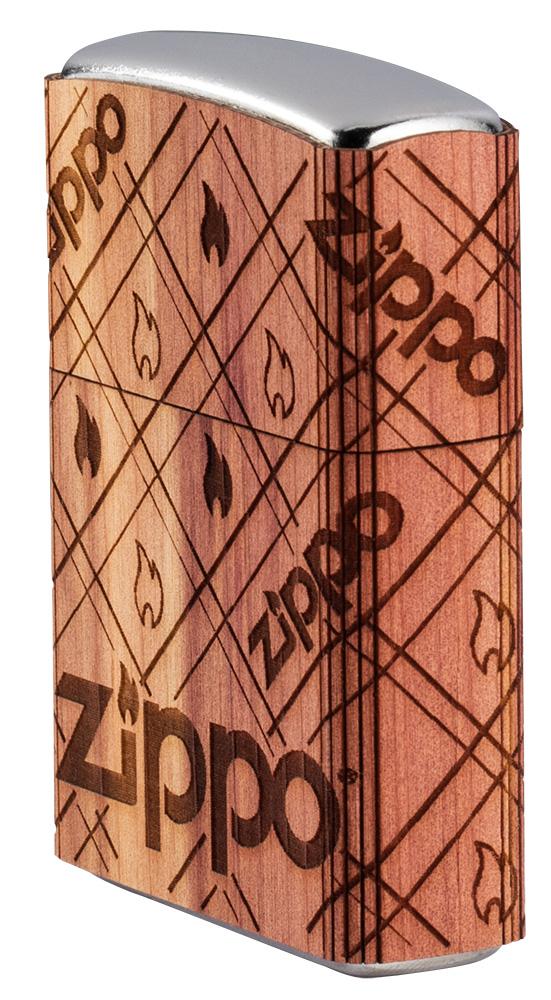 Seitenansicht front Zippo Feuerzeug chrom Woodchuck Zippo Flame 360°