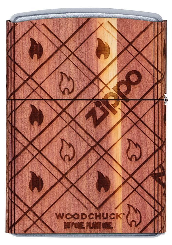 Rückseite Zippo Feuerzeug chrom Woodchuck Zippo Flame 360°