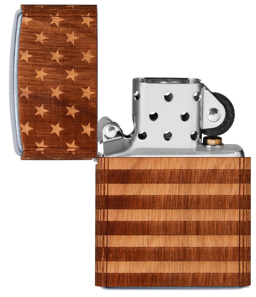 Zippo Feuerzeug chrom Woodchuck american Flag 360° geöffnet