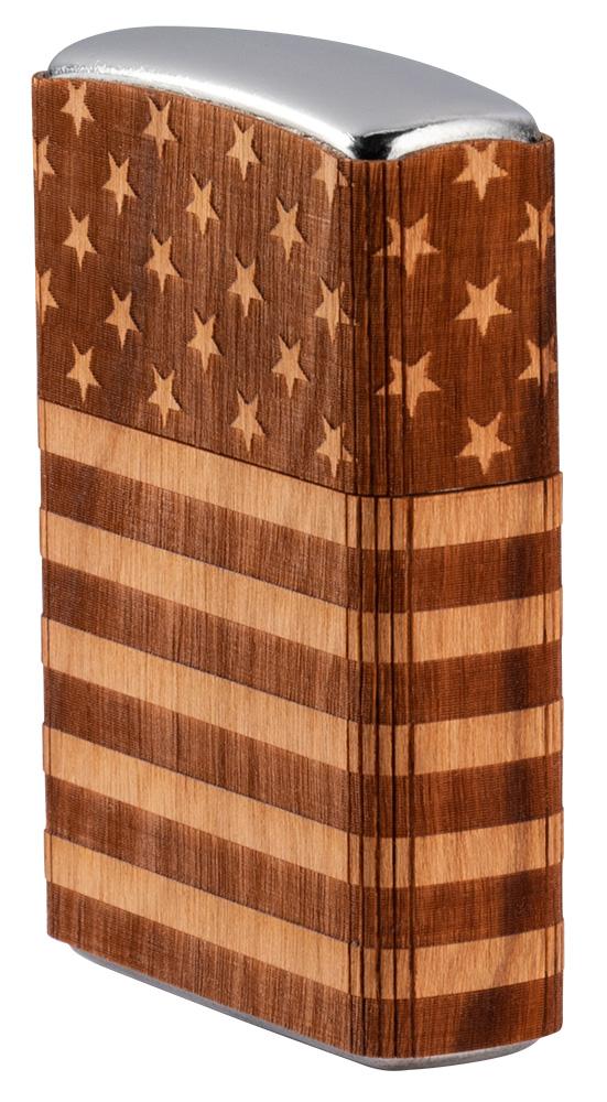 Seitenansicht front Zippo Feuerzeug chrom Woodchuck american Flag 360°