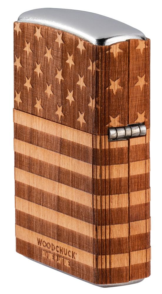 Seitenansicht hinten Zippo Feuerzeug chrom Woodchuck american Flag 360°