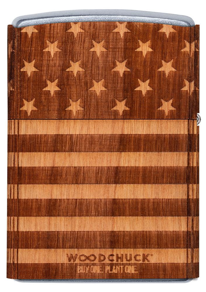Rückseite Zippo Feuerzeug chrom Woodchuck american Flag 360°
