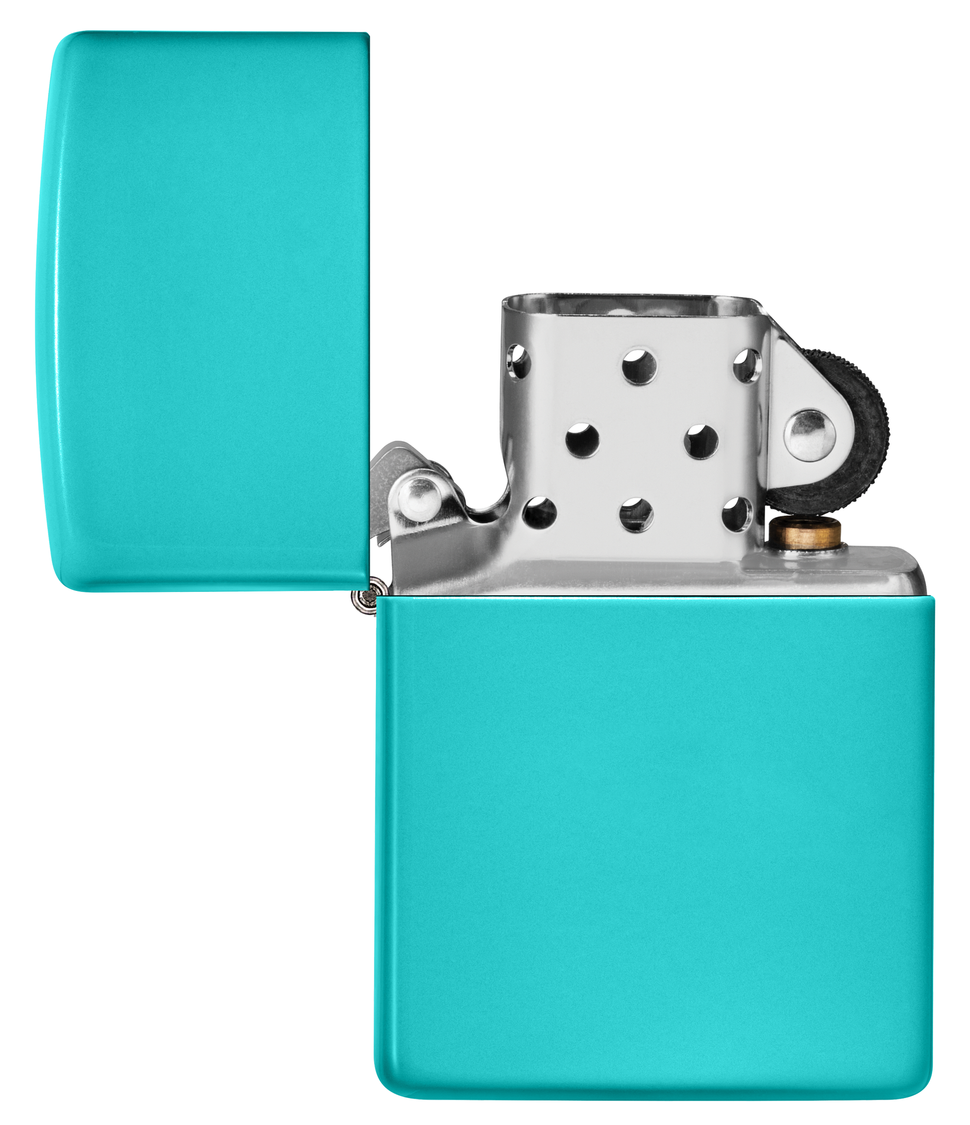 Briquet Zippo vue de face du briquet tempête Zippo Flat Turquoise éteint, sans flamme