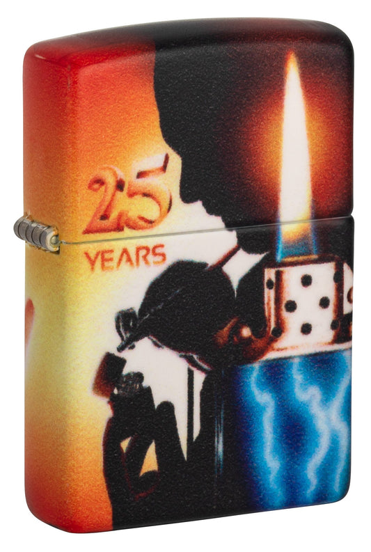 Frontansicht 3/4 Winkel Zippo Feuerzeug 25 Jahre Collectible Airbrush Claudio Mazzi 540 Grad Design