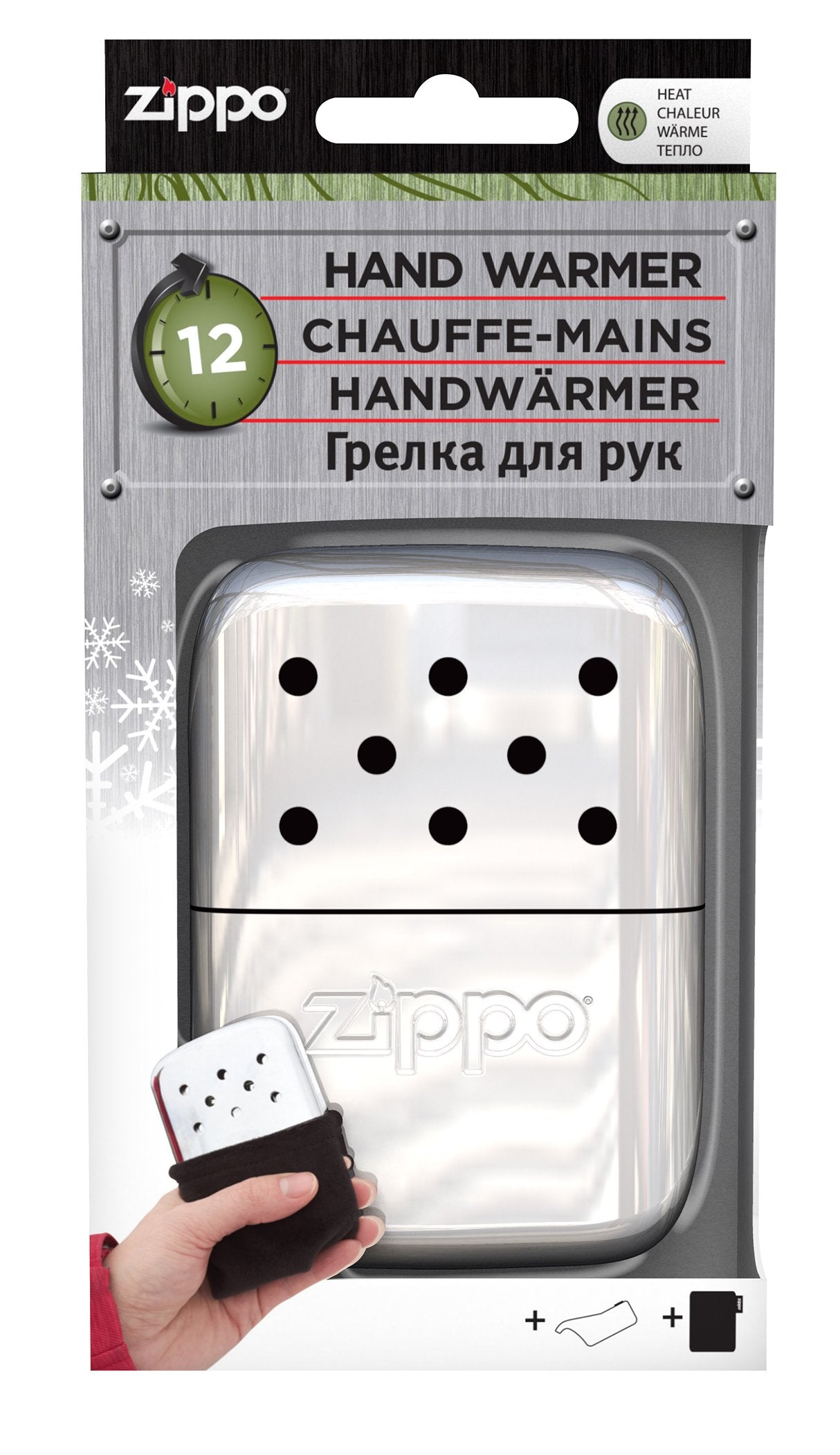 Zippo Handwärmer Metall Chrom groß in Verpackung