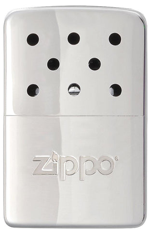 Frontansicht Zippo Handwärmer Metall Chrom klein