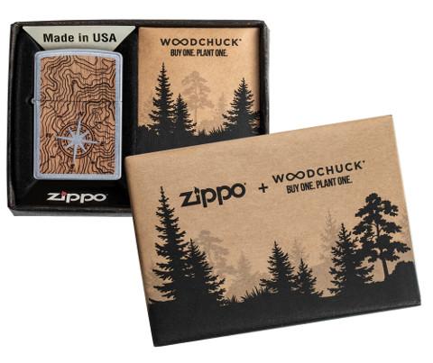 Zippo Feuerzeug Woodchuck Landkarte mit Kompass in offener Geschenkverpackung