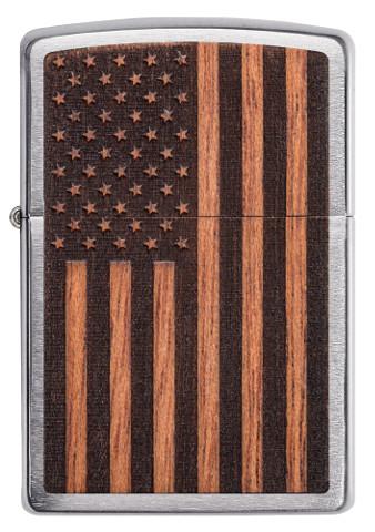 Frontansicht Zippo Woodchuck mit amerikanischer Flagge