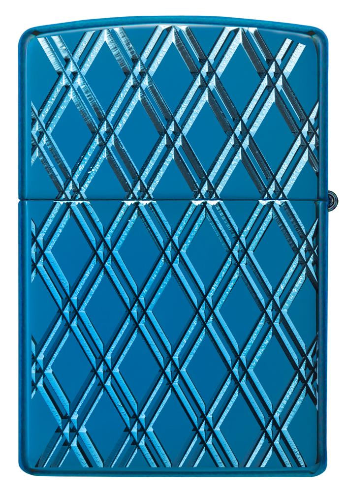 Zippo Feuerzeug dickwandig Rückansicht in blau mit tief eingravierten Diamantenformen