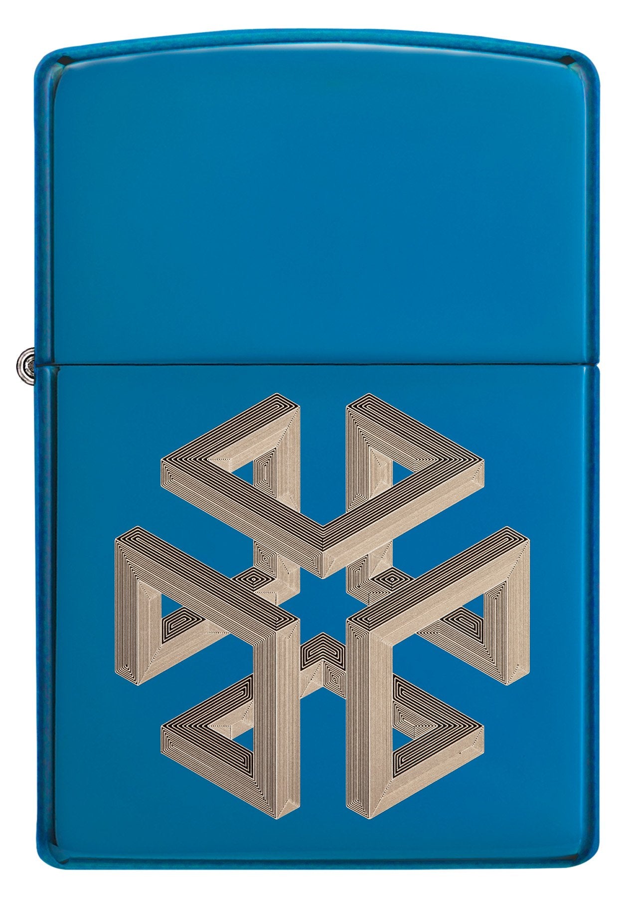 Frontansicht Zippo Feuerzeug blau Hochglanz Qaudrat optische Illusion