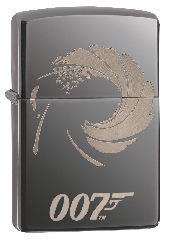 Frontansicht 3/4 Winkel Zippo Feuerzeug James Bond 007 grau