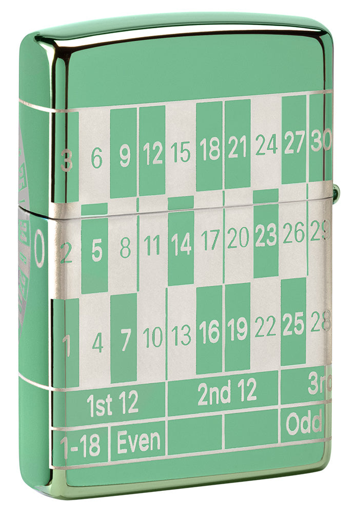 Zippo Feuerzeug Hinten High Polish Green mit Roulettetisch