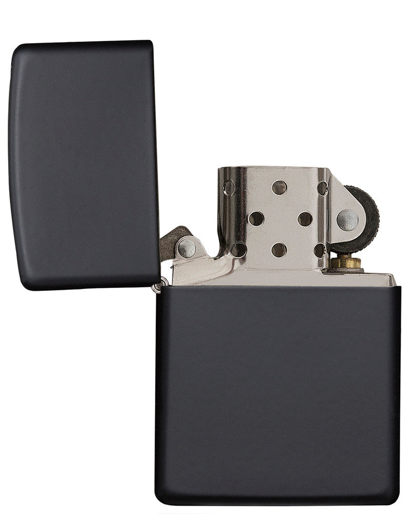 Frontansicht Zippo Feuerzeug Media Chrome Black Matte geöffnet
