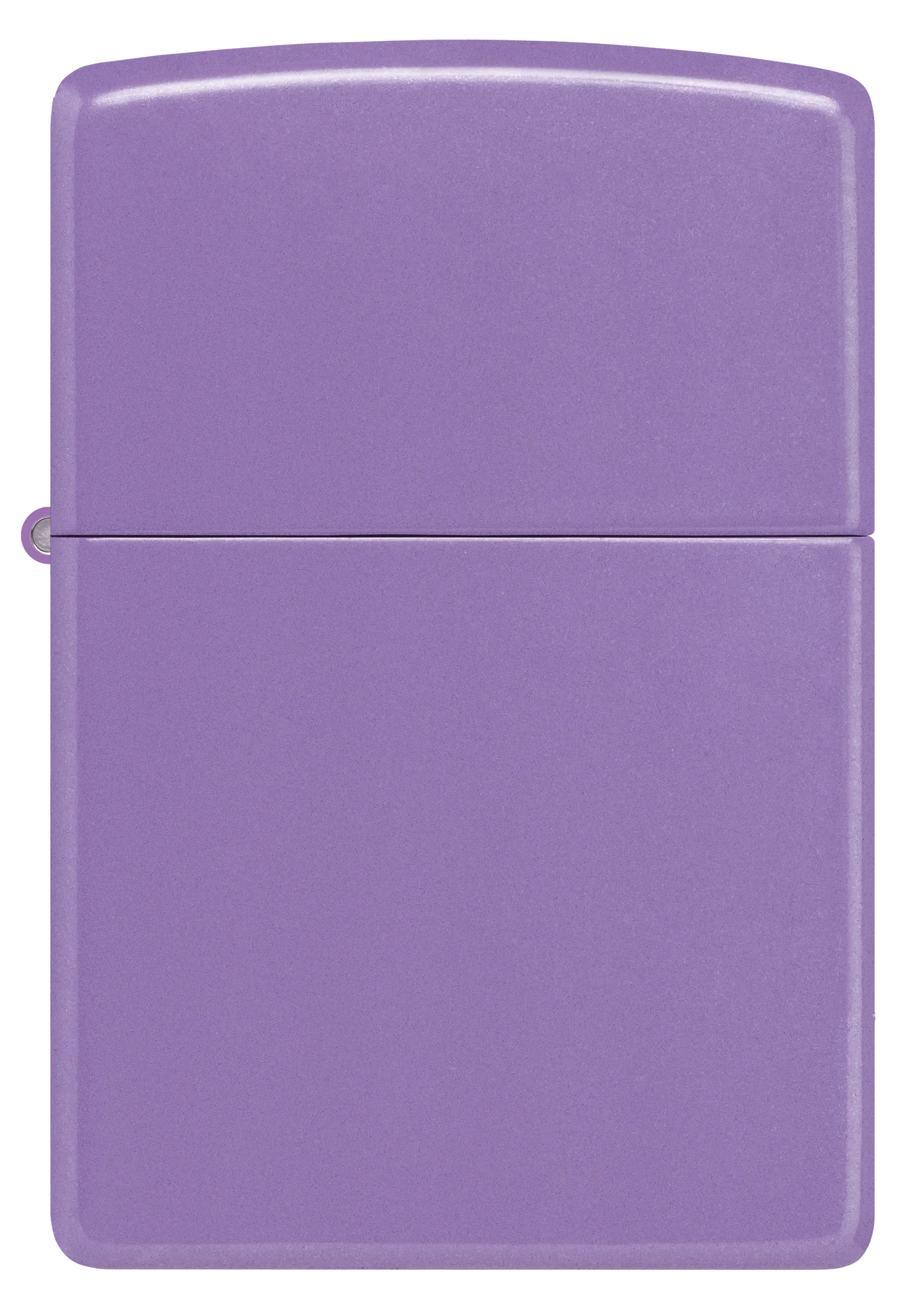 Ein lilafarbenes Feuerzeug von Zippo steht geschlossen und glänzt in einem gleichmäßig beleuchteten, neutralen Hintergrund.