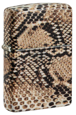 Frontansicht 3/4 Winkel Zippo Feuerzeug in Farben einer Cobrahaut von allen Seiten bedruckt