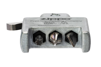 Bit Safe Schraubendreher mit Gehäuse in gebürstetem Chrom