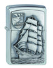 Frontansicht 3/4 Winkel Zippo Feuerzeug Gorch Fock Segelschiff Emblem