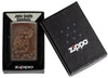 Zippo Feuerzeug Frontansicht Black Ice® mit farbiger Abbildung von einem Koala im Stil der Aborigine Kunst in offener John Smith Gumbula Box