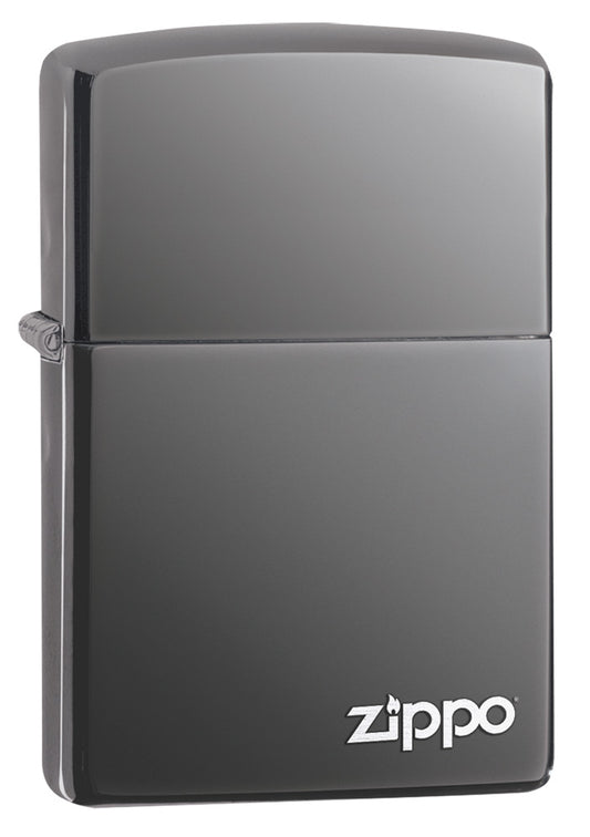Zippo Feuerzeug Frontansicht ¾ Winkel Black Ice® mit Zippo Logo