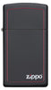 Frontansicht Zippo Feuerzeug Slim schwarz matt mit roter Linie