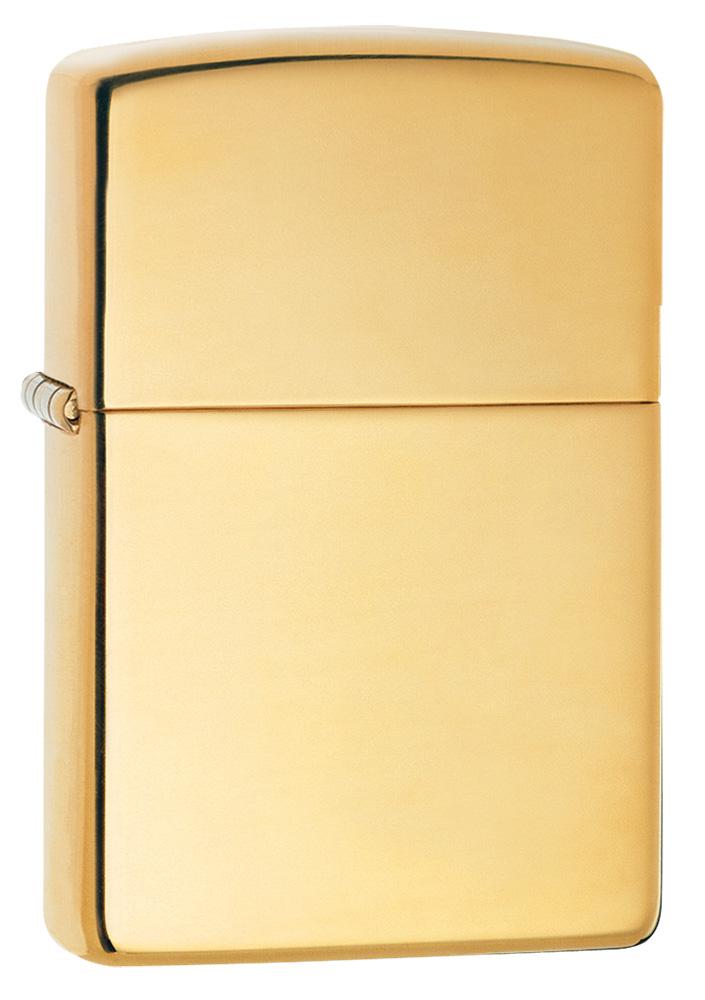 Frontansicht 3/4 Winkel Zippo Feuerzeug Armor High Polish Brass Basis Modell