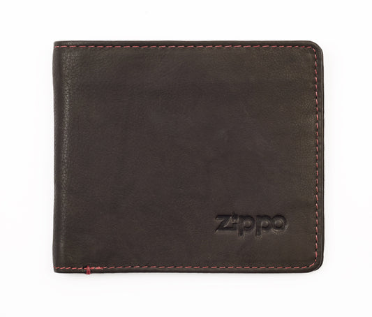 Zippo Geldbörse Frontansicht Leder im Querformat geschlossen mit Zippo Logo