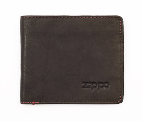 Zippo Geldbörse Frontansicht Leder im Querformat geschlossen mit Zippo Logo