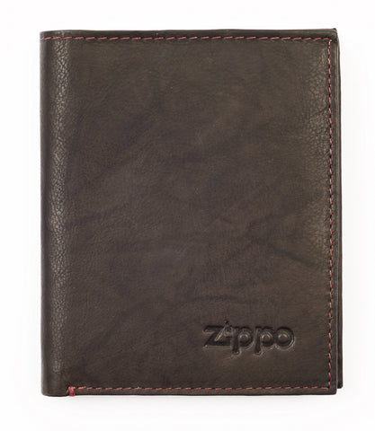 Frontansicht Geldbörse braun Leder geschlossen mit Zippo Logo