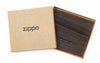 Frontansicht Kreditkartenhalter braun 3 Fächer mit Zippo Logo in geöffneter Geschenkeverpackung