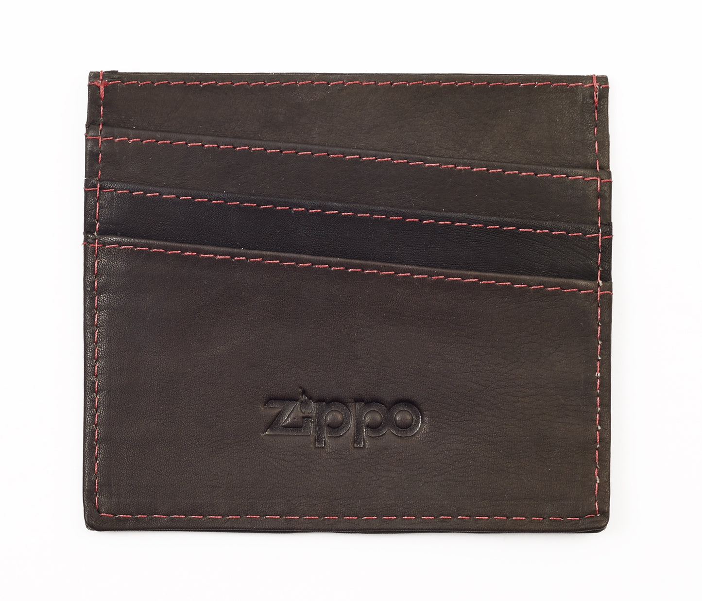Frontansicht Kreditkartenhalter braun 3 Fächer mit Zippo Logo