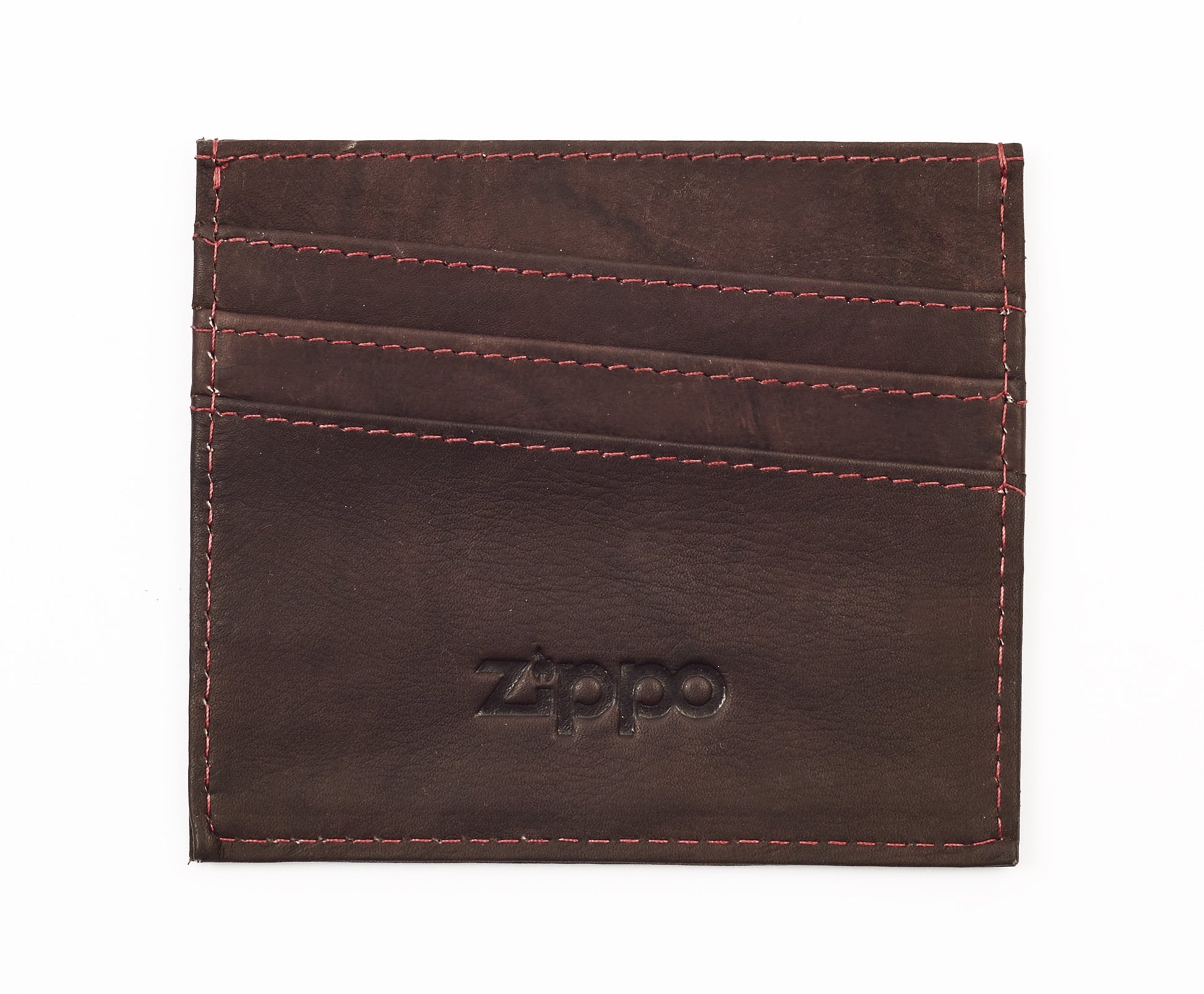 Frontansicht Kreditkartenhalter braun 3 Fächer Zippo Logo