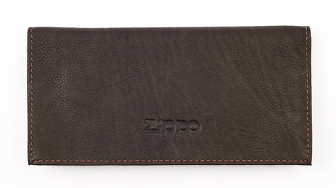 Frontansicht Zippo Tabakbeutel Leder braun mit Zippo Logo