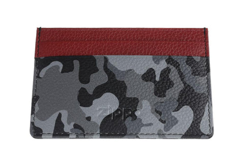Frontansicht länglicher Kartenhalter Cameo graues Muster und rote Oberseite mit Zippo Logo