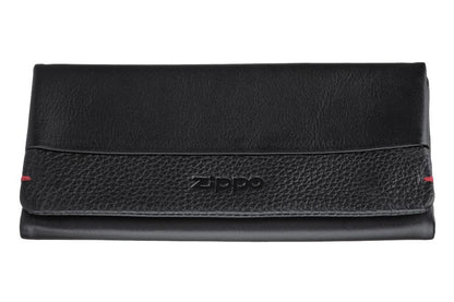 Frontansicht Tabakbeutel schwarz Leder mit Zippo Logo