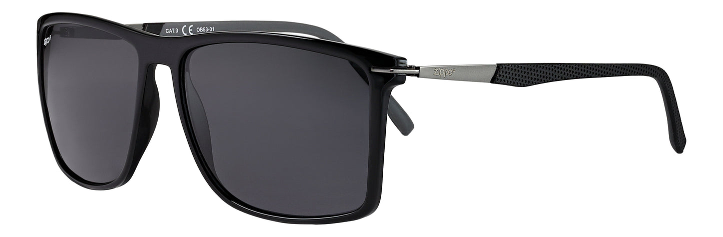 Frontansicht 3/4 Winkel Zippo Sonnenbrille eckig schwarz