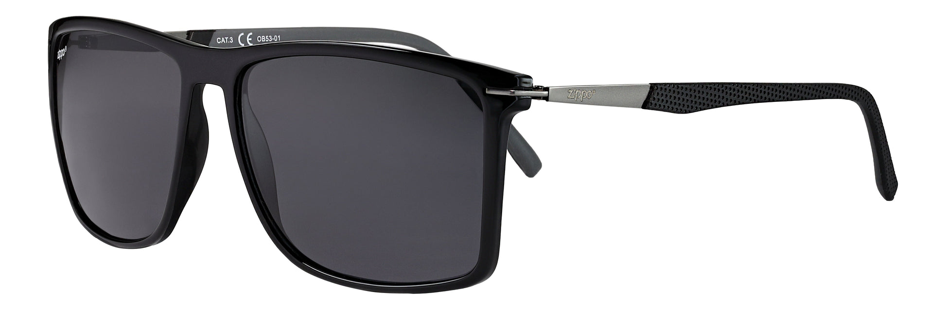 Frontansicht 3/4 Winkel Zippo Sonnenbrille eckig schwarz